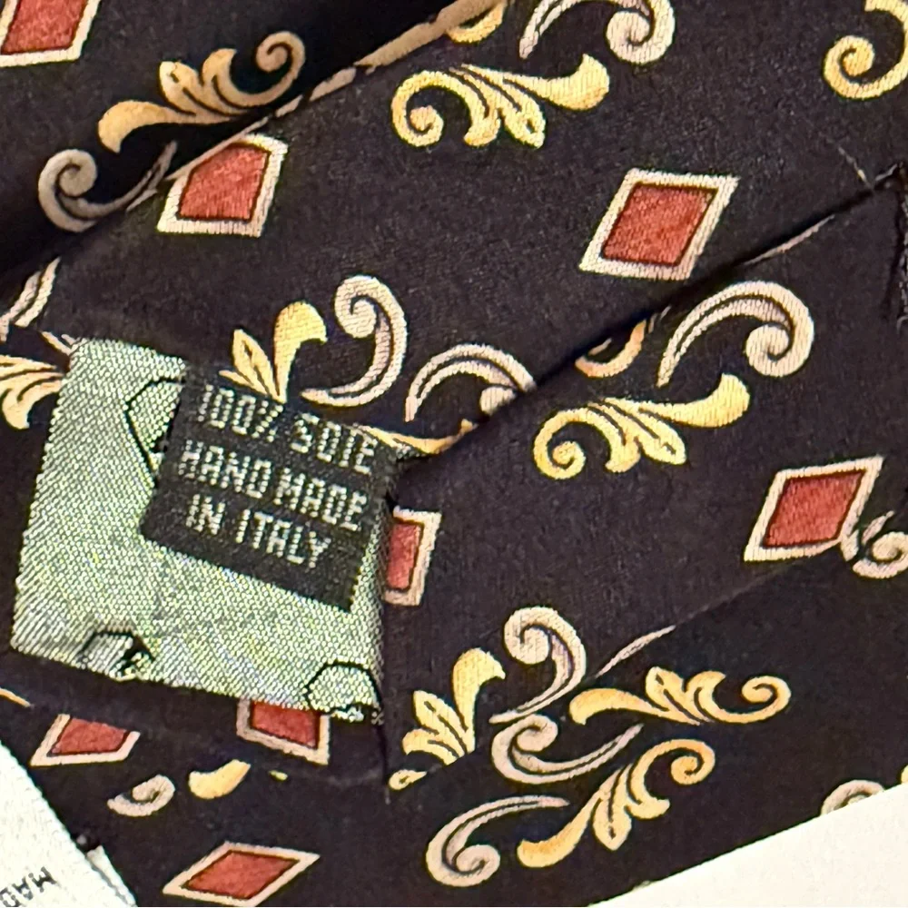 VALENTINO TIE BLACK GOLD BROWN GRAY PRINT SILK ITALY LUXURY WIDE MENS ACCESSORY